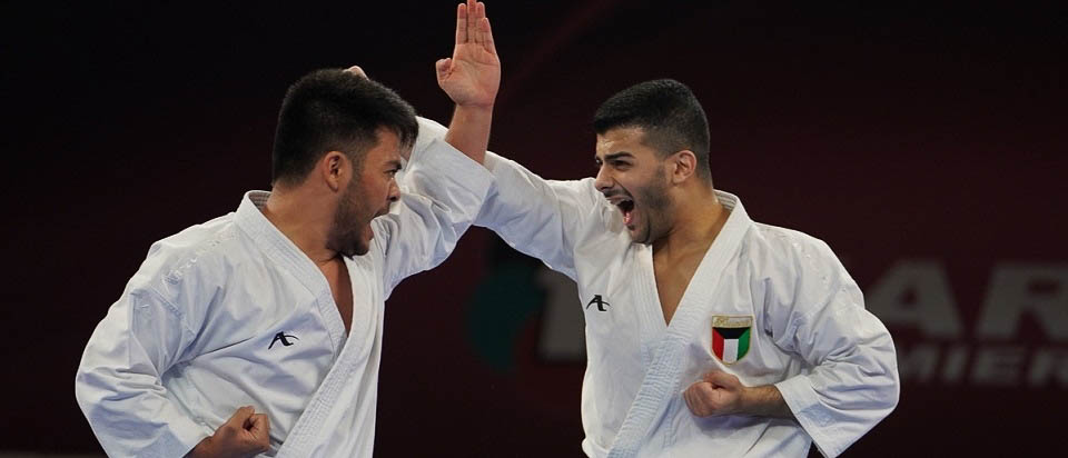 KUWAIT in Senior Team Male Kata — Final bout Photo taken during Karate-1 Premier League Shanghai 2019 in Gymnasium of Shanghai University of Finance and Economics on 09/06/2019. Event organized by World Karate Federation. ©2019 Xavier Servolle / Kphotos