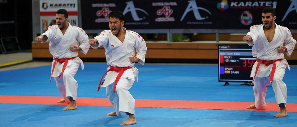 KUWEIT (ALMOSAWI, ALMOSAWI, HUSAIN) in Senior Team Male Kata — Final bout Photo taken during Karate-1 Premier League Berlin 2018 in (Horst-Korber-Sportzentrum) on 16/09/2018. Event organized by World Karate Federation. ©2018 Xavier Servolle / Kphotos