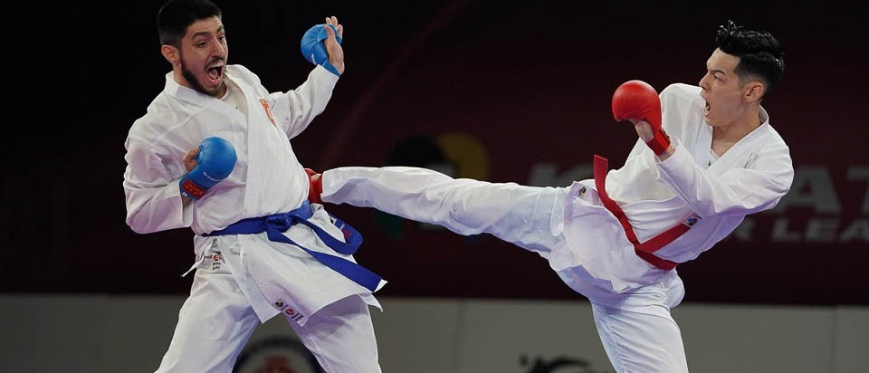 NISHIMURA KEN (JAPAN) vs ELTEMUR ERMAN (TURKEY) in Senior Kumite -75 Kg — Bronze bout Photo taken during Karate-1 Premier League Shanghai 2019 in Gymnasium of Shanghai University of Finance and Economics on 09/06/2019. Event organized by World Karate Federation. ©2019 Xavier Servolle / Kphotos